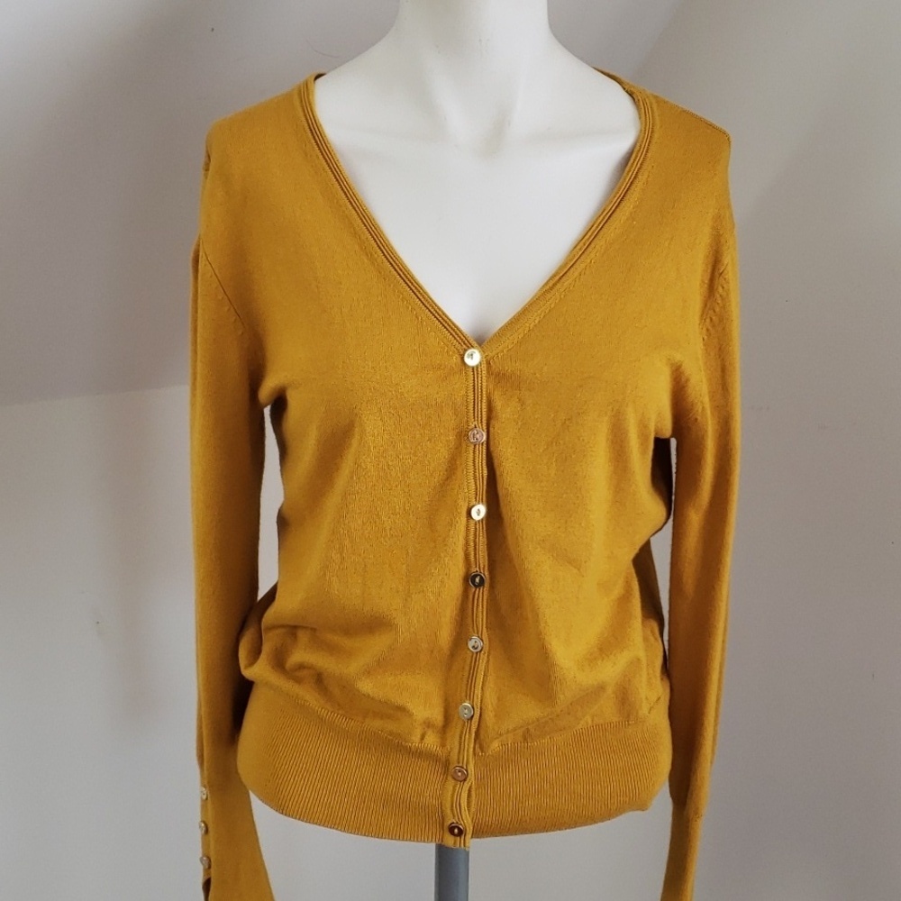 Primark Womens Soft Stretch Knit Mustard Button Down V Neck Cardigan Sz M